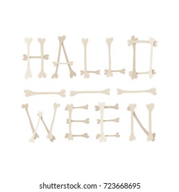 Vector inscription Halloween from bones on white background. Template labels for decoration of greeting cards, invitations, banners and flyers and printing t-shirts.