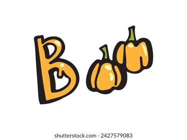 Vector inscription for Halloween. Boo. Decoration for the holiday. Suitable for advertising, posters, printing, packaging, social media posts. 
Icon, sign, symbol. EPS10
