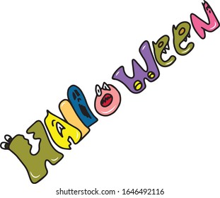 Vector inscription happy Halloween letters monsters . Design for the holiday, banners and postcards.