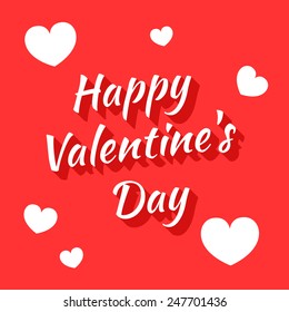 Vector inscription Happy Valentine's Day on a red background with a group of small white hearts