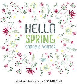 Vector inscription hello spring goodbye winter on white background