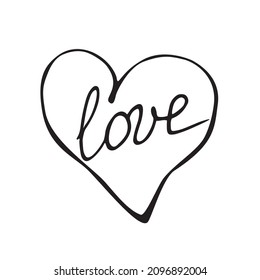 Vector inscription love in heart  Hand drawn clipart  sign  element design  caption for greeting cards  Valentine's day  wedding