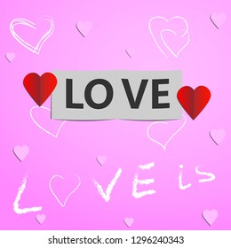 Vector inscription love on a pink background. Happy Valentines Day Card Design. 14 February. EPS10