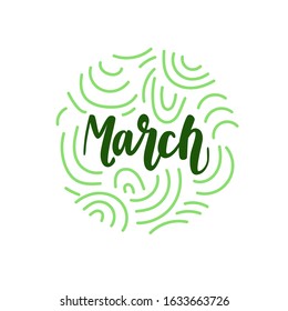 Vector inscription with the month of March. Lettering for decoration, calendar. Hand written word March.