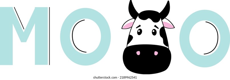 Vector inscription Moo with the image of the head of a cow
