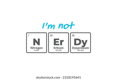 Vector inscription NERDY composed of individual elements of the periodic table. Text: I'm Not Nerdy. Isolated on white background