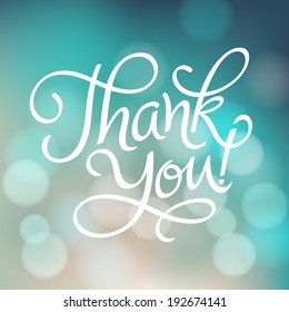 Vector inscription with ornamental elements on defocus background.  "Thank You!" poster or greeting card