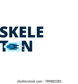 Vector inscription skeleton with a flat athlete. Winter sport. Kind of winter games. Stylish headline isolated on white background