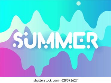 Vector inscription Summer, beautiful gradient, abstract stains, waves.
