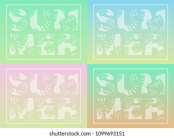 Vector inscription "Summer", with a tropical pattern. Set of 4 different backgrounds. Banner, postcard, poster.