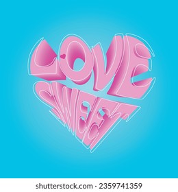 Vector inscription sweet love. Cute pink lettering for Valentine's Day. Hand lettering, love calligraphy design. Isolated background