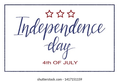 Vector inscription of the text Independence day on a white background. 4th of July holiday calligraphy for banner, poster, greeting card or celebration design. Hand sketched lettering. EPS 10. 