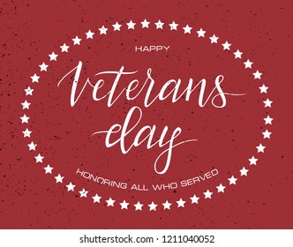 Vector inscription of the text  Veterans day. November 11 holiday calligraphy for banner, poster, greeting card or celebration design. Hand sketched lettering. EPS 10