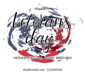 Vector inscription of the text  Veterans day. November 11 holiday calligraphy for banner, poster, greeting card or celebration design. Hand sketched lettering. EPS 10
