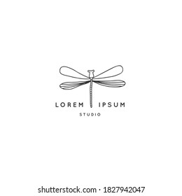 Vector insect graphics, a dragonfly, flier. Minimal hand drawn logo template design. Wild nature. Graphics for branding and business identity.