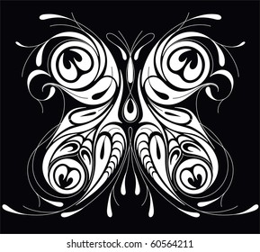 Vector insect peacock butterfly illustration. Tattoo black and white style