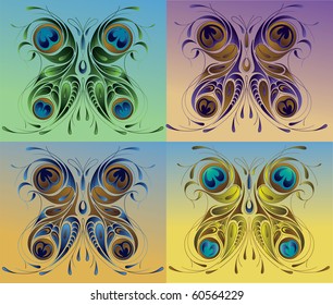 Vector insect peacock butterfly illustration. Glamour  style