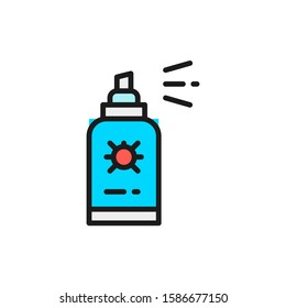 Vector insect spray, bug disinfection flat color line icon.