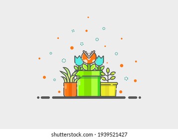vector de plantas insectívoras y ornamentales sobre un fondo gris. planta de diseño plano de dibujos animados. vector de decoración del hogar. vector de planta. ilustración vectorial. se puede usar para fondo de fondo.