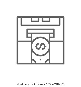Vector insert credit card, bank ATM, cash dispenser, withdraw money line icon. Symbol and sign illustration design. Isolated on white background