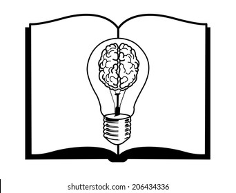 Vector of Inspiration concept. lamp brain on book black and white color