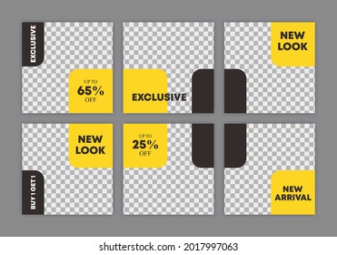 Vector Insta post for social media post feed template designs in puzzle minimalist style. Summer clearance sale. Promotion fashion brand. Good forbbusiness promotion, sale web banners, mobile apps