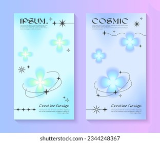 Vector insta story gradient templates with geometric shapes,blurred sparkles,copy space for text in 90s style.Smm banners in y2k aesthetic.Trendy designs for social media marketing,branding,packaging