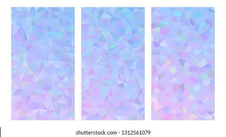 Vector INSTA Story Template Backgrounds. Holographic Gradient Polygonal Design. Crystal Facets Low Poly Textures. Abstract Sparkling Blue to Pink Ombre Mobile App UI Screen Backdrop. 9:16 Aspect Ratio