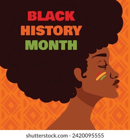 Vector instagram post for celebrating black history month. Illustration of an African woman portrait