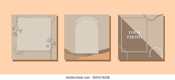 vector instagram post template minimalist, brown color aesthetic background