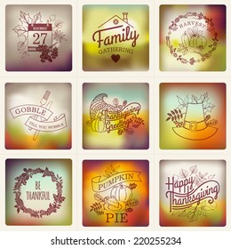 Vector instant photo abstract autumn (fall) backgrounds set featuring thanksgiving lettering and writings | 