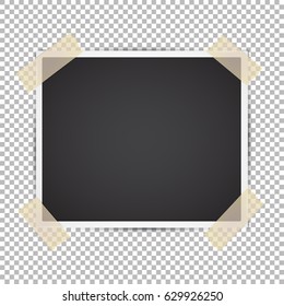 Vector Instant Photo Frame with adhesive tape. Photo realistic vector Mockup on transparent background. Vintage paper Photo Frame Template for your photos or project. Retro style design element