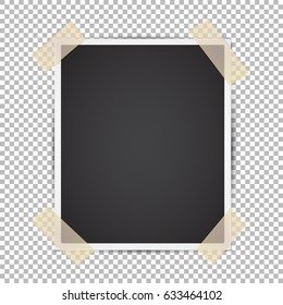 Vector Instant Photo Frame with adhesive tape. Photo realistic vector Mockup on transparent background. Vintage paper Photo Frame Template for your photos or project. Retro style design element