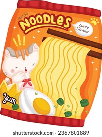 a vector of instant ramen packaging with a cat design 