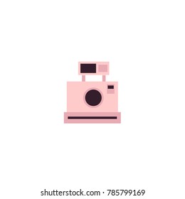Vector instant retro vintage photo camera lens colored icon pictogram. Flat cartoon isolated illustration on a white background. Logo brand concept for photo studio design