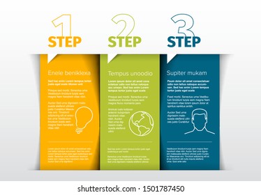 Vector instrucions table with three steps as three blocks template