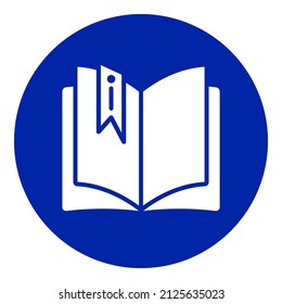 Vector instruction manual book flat icon. Mandatory health and safety sign icon isolated on white background. Industrial warning web graphics