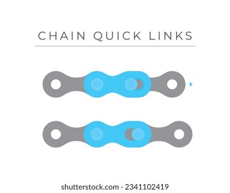 Vector instructions for connecting a bicycle chain using a quick links. Isolated on white background.