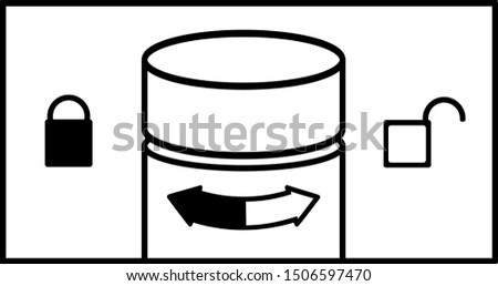 Vector instructions  to open a bottle of aerosol deodorant. The white arrow shows to open by turning the cover to the right.Black closes turning left. Spray cap and locks open and closed on the sides