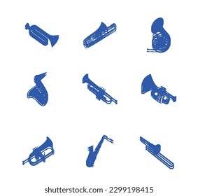 Vector instruments, musical notes, drums, piano, guitar and trumpet