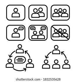 Vector insulated icons on white background. Interaction of people, vector of communication, cooperation, information, interconnection.