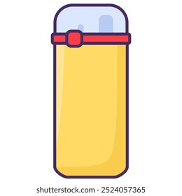 Vector insulated water bottle or a thermos in a bright outline style. Beverage container for picnics, trips, outdoor activities. Packaging of food supply, storage, and delivery symbol