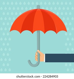 Vector insurance agent holding umbrella - concept in flat style