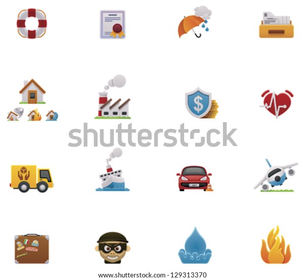 Vector insurance icon set. Includes possible risks\
symbols 