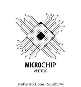 Vector Integrated Microchip concept. Microprocessor Icon. CPU (Central Processing Unit) Microchip isolated on White Background.