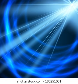 Vector intense sun on a soft blue background