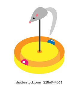 Vector interactive toy for cats and kittens. Cool cat toy with mouse and balls. Product from a pet store. White isolated background.