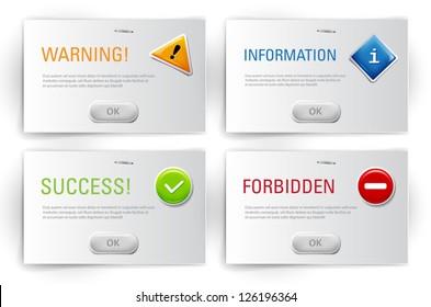 Vector interface dialog boxes with glossy icons