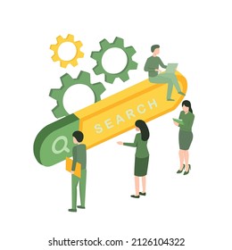 Vector interface element with search button concept. Isometric Search bar modern. Search engine optimization and web analytics elements. Flat design for website, banner, flyer and presentation