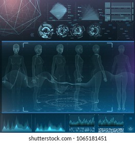 vector interface set. medical examination of a woman. design of medical scanning. hud
